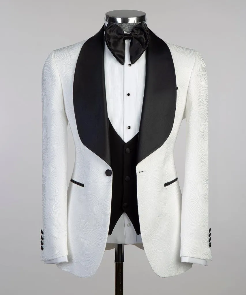 Mens White Tuxedo Jacket With Black Lapels