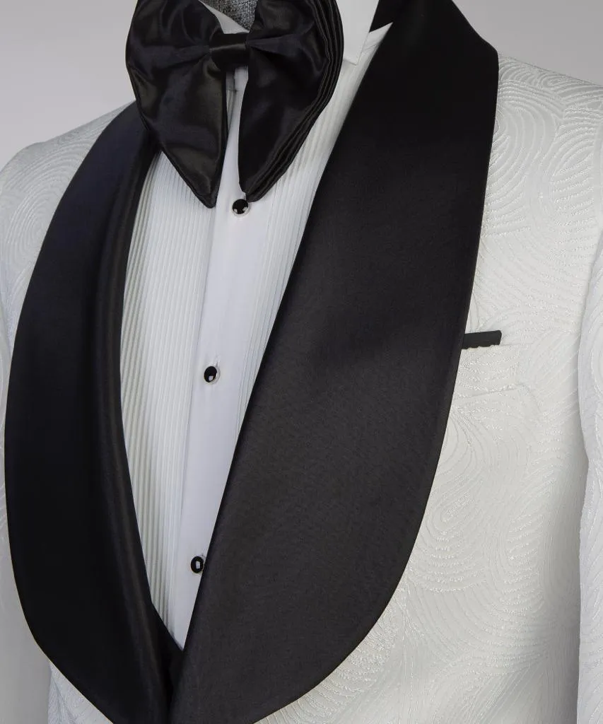 Mens White Tuxedo Jacket With Black Lapels