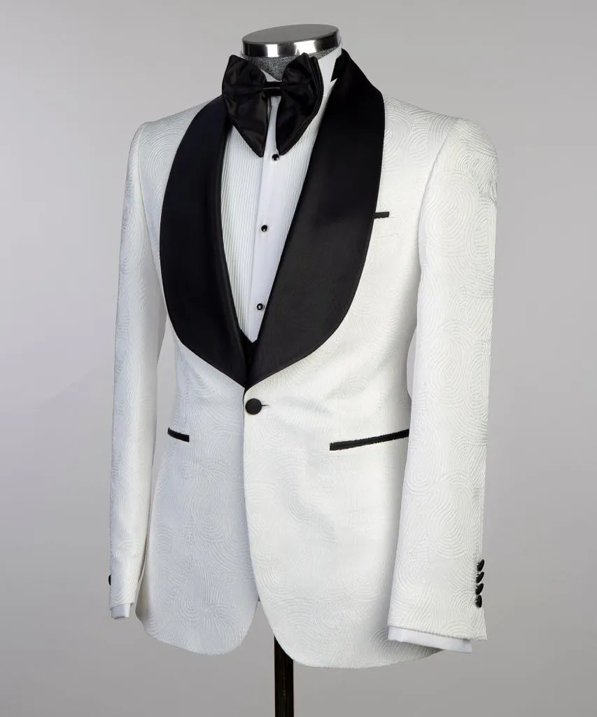 Mens White Tuxedo Jacket With Black Lapels