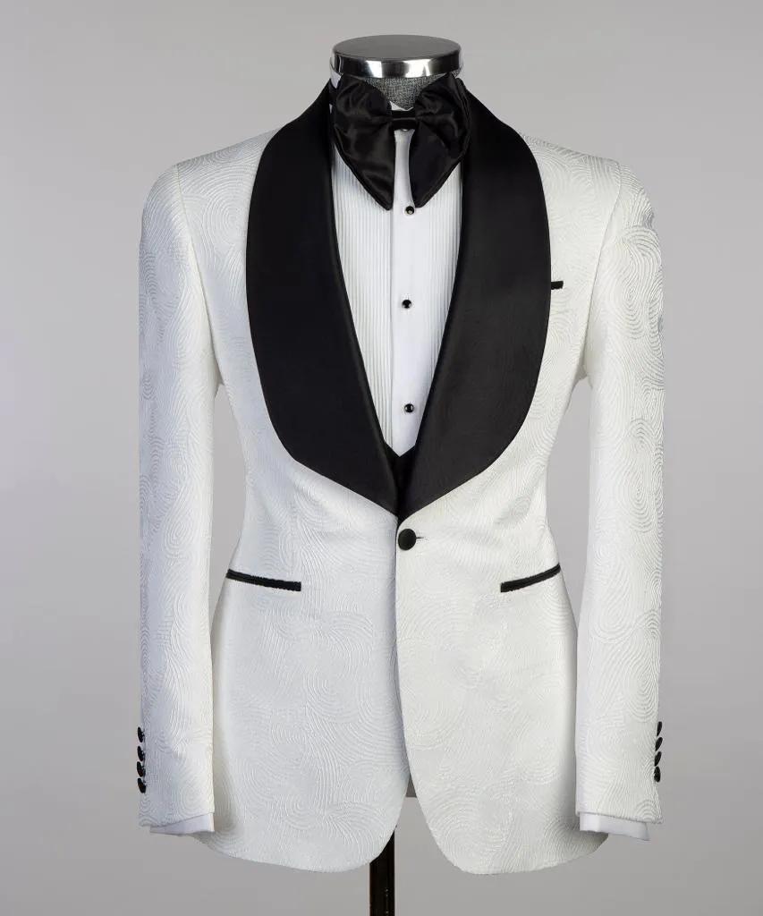 Mens White Tuxedo Jacket With Black Lapels