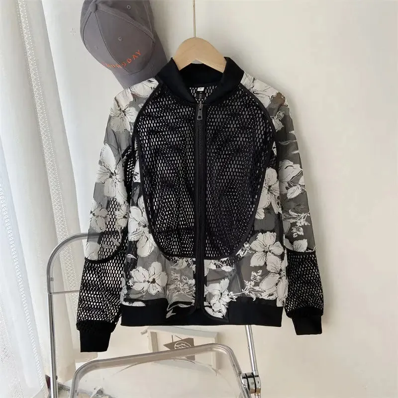 Mesh Patchwork Flower Hollow Out Jacket