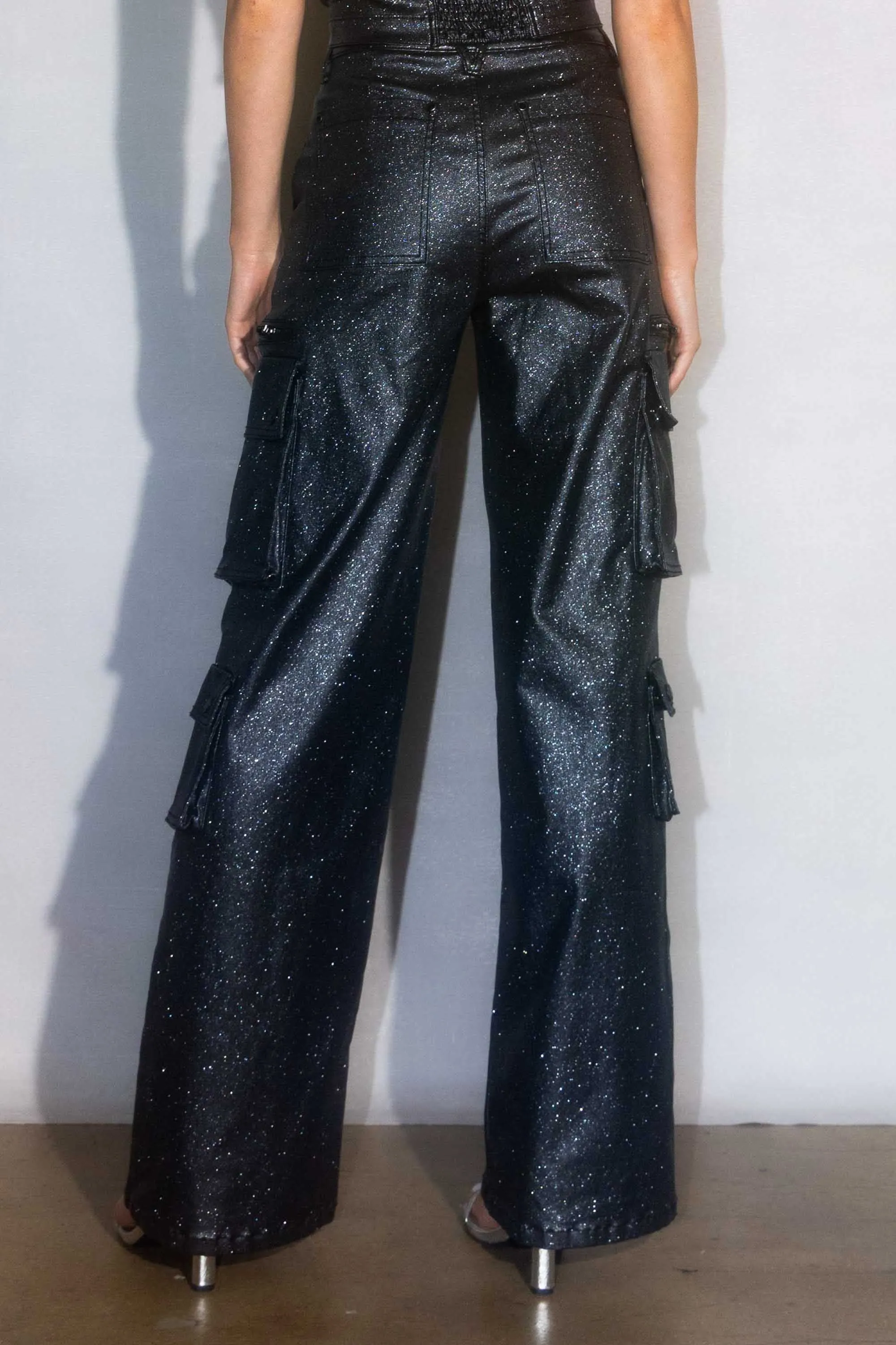 Metallic Cargo Wide Jeans