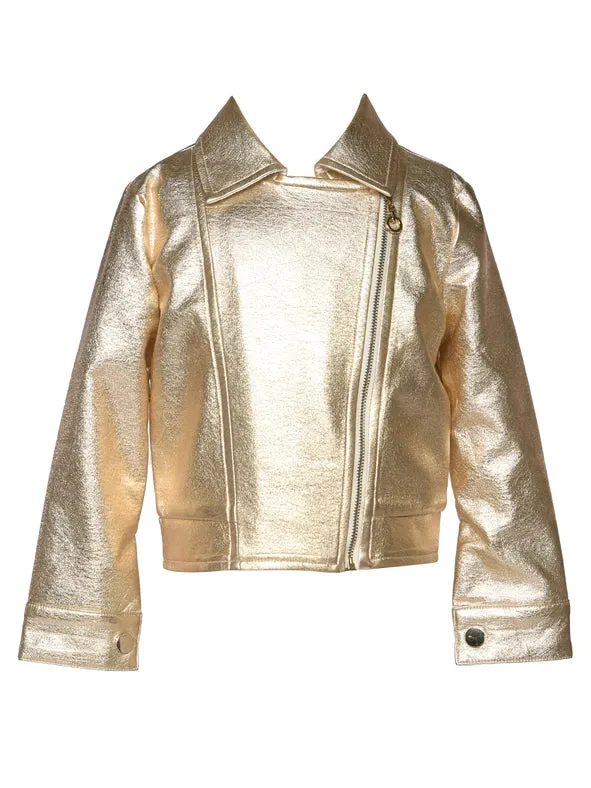 Metallic Moto Jacket w/ Butterfly Detail At Back