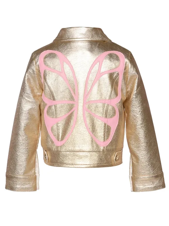 Metallic Moto Jacket w/ Butterfly Detail At Back