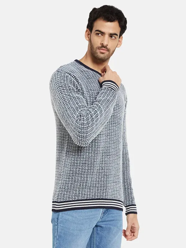 Mettle Men Navy Blue White Checked Pullover