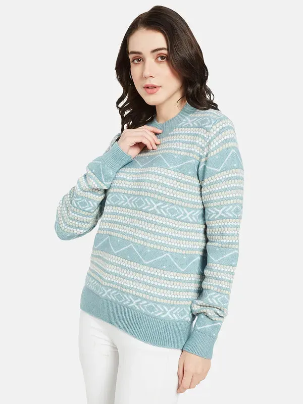 Mettle Women Blue  White Printed Pullover