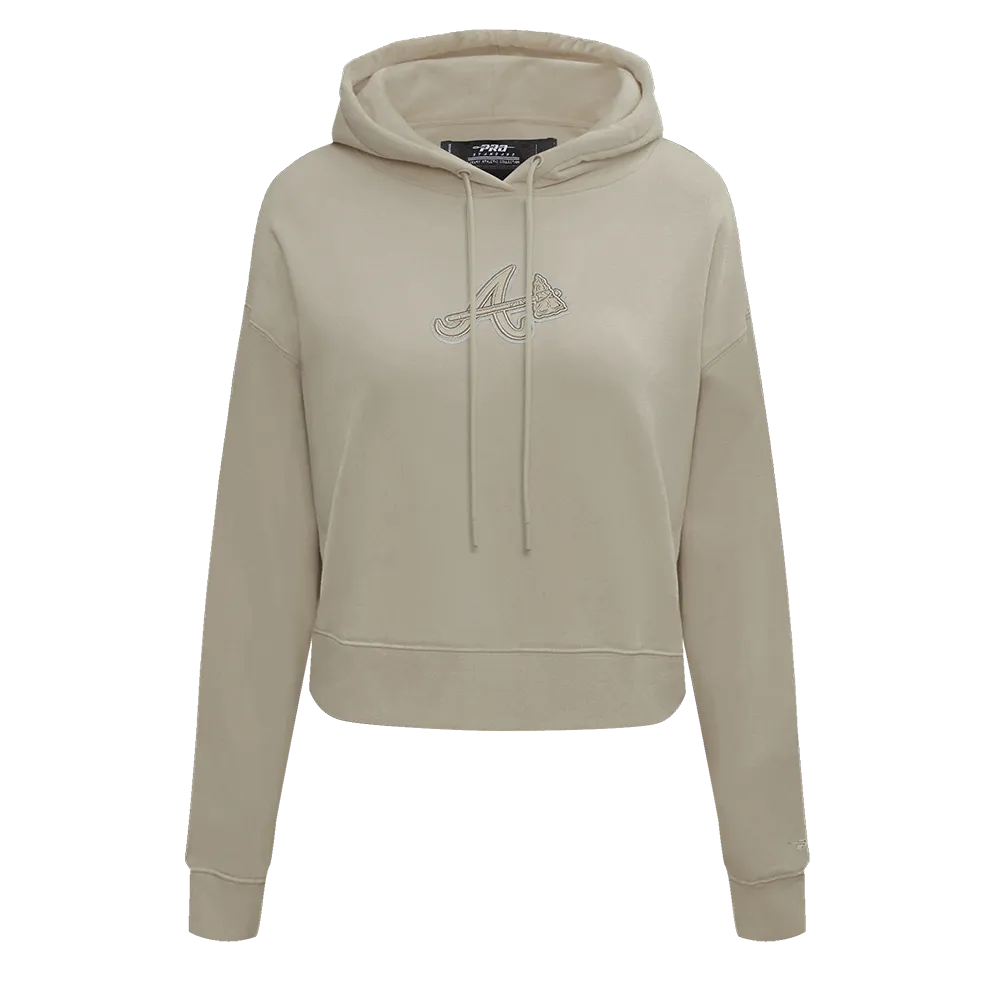 MLB ATLANTA BRAVES NEUTRAL WOMEN'S CROPPED PO HOODIE (TAUPE)