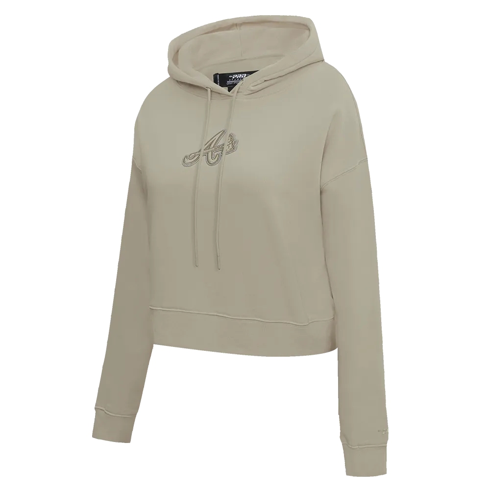 MLB ATLANTA BRAVES NEUTRAL WOMEN'S CROPPED PO HOODIE (TAUPE)