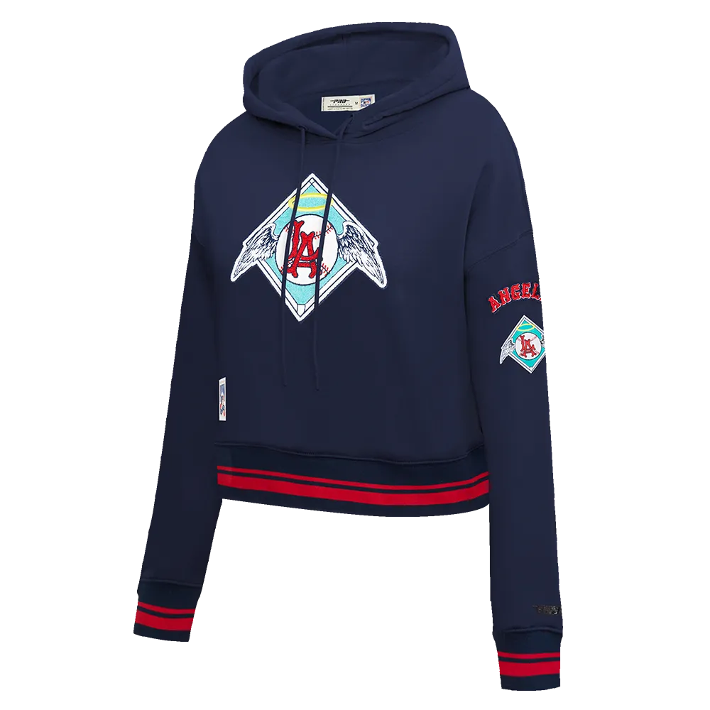 MLB LOS ANGELES ANGELS RETRO CLASSIC WOMEN'S RIB CROPPED PO HOODIE (MIDNIGHT NAVY/RED/MIDNIGHT NAVY)