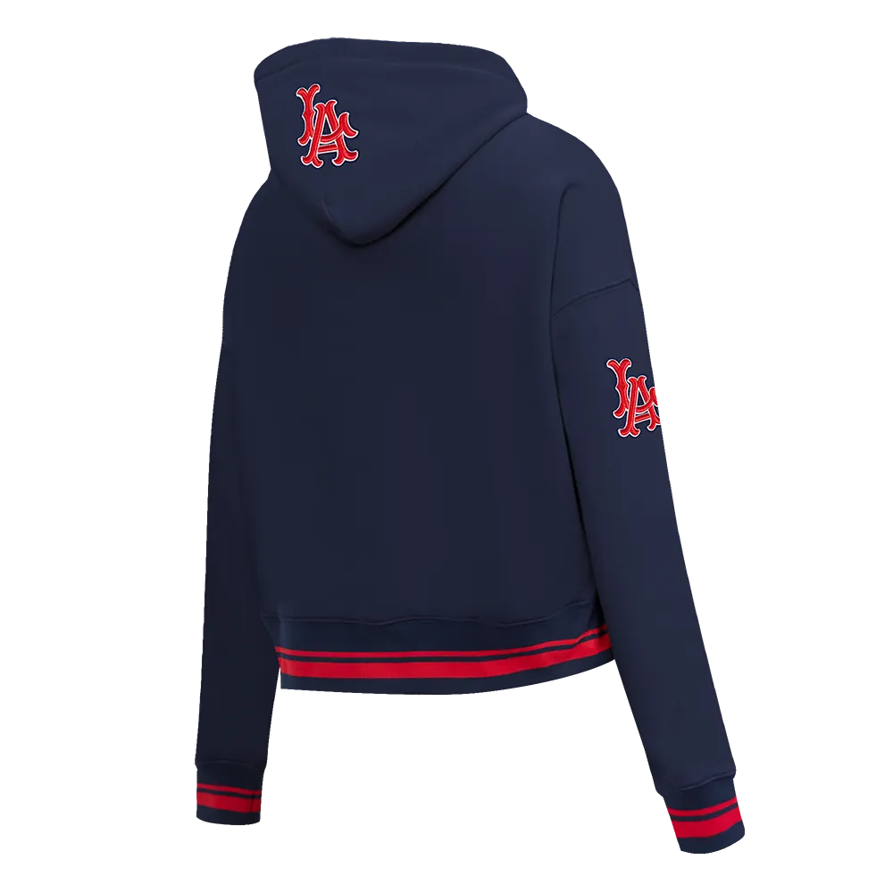 MLB LOS ANGELES ANGELS RETRO CLASSIC WOMEN'S RIB CROPPED PO HOODIE (MIDNIGHT NAVY/RED/MIDNIGHT NAVY)