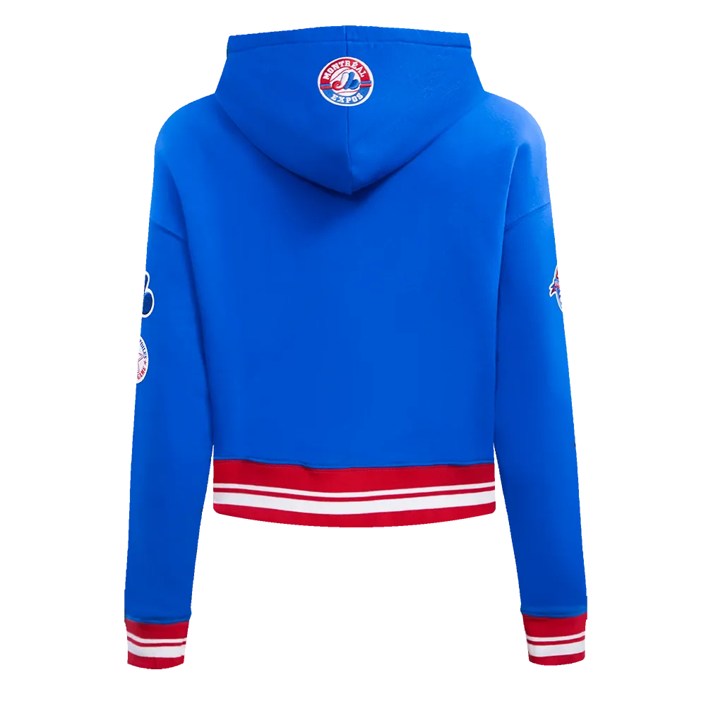 MLB MONTREAL EXPOS RETRO CLASSIC WOMEN'S RIB CROPPED PO HOODIE (ROYAL BLUE/RED)