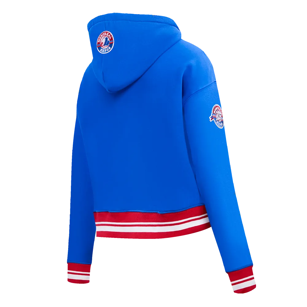 MLB MONTREAL EXPOS RETRO CLASSIC WOMEN'S RIB CROPPED PO HOODIE (ROYAL BLUE/RED)