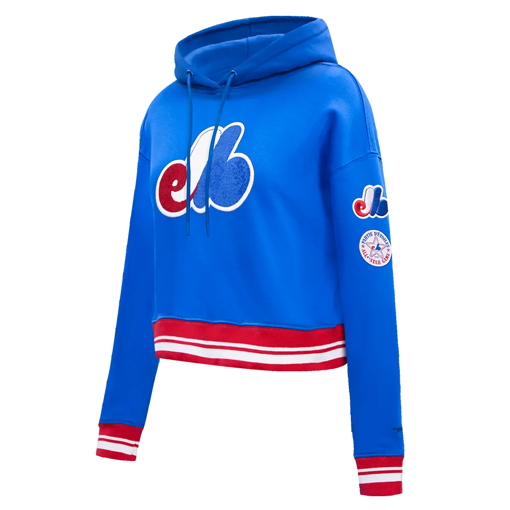 MLB MONTREAL EXPOS RETRO CLASSIC WOMEN'S RIB CROPPED PO HOODIE (ROYAL BLUE/RED)