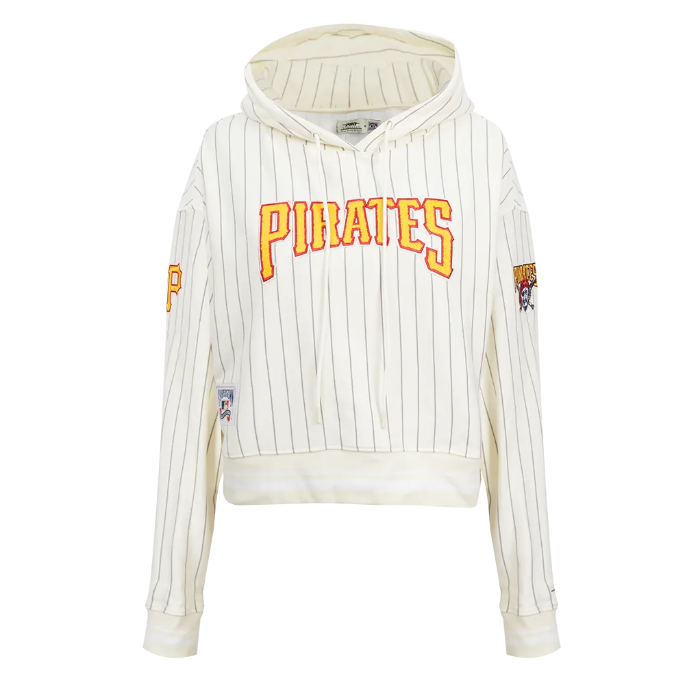 MLB PITTSBURGH PIRATES PINSTRIPE RETRO CLASSIC WOMEN'S RIB FLC CROPPED P (EGGSHELL/ GREY)