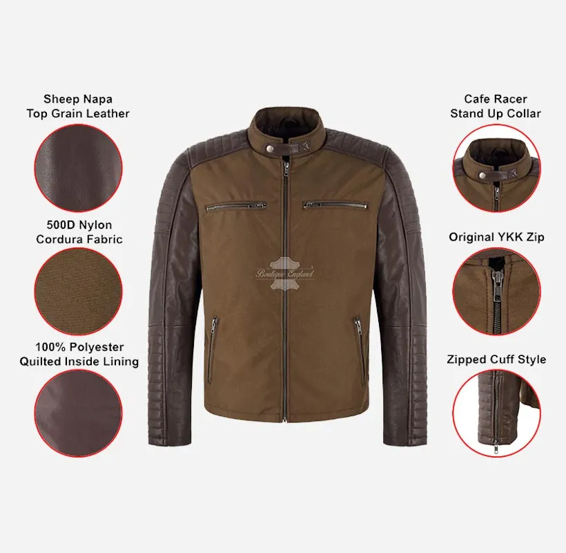 MOB Men's Leather Plus Fabric Jacket Biker Style Fashion Jacket