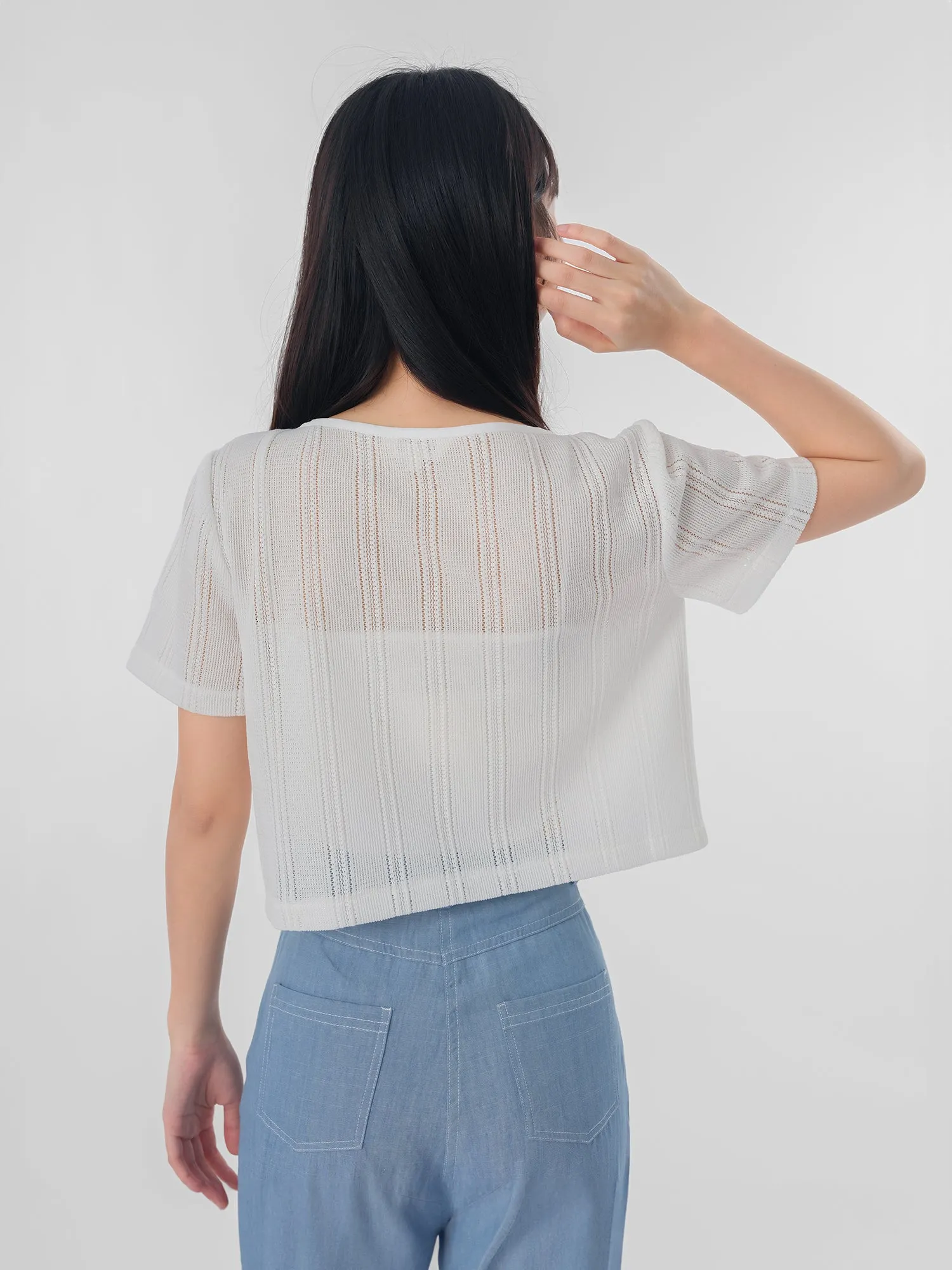 Naomi Jacquard Mesh Buttoned Top