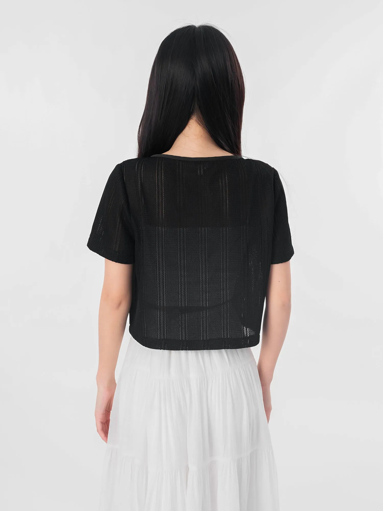 Naomi Jacquard Mesh Buttoned Top