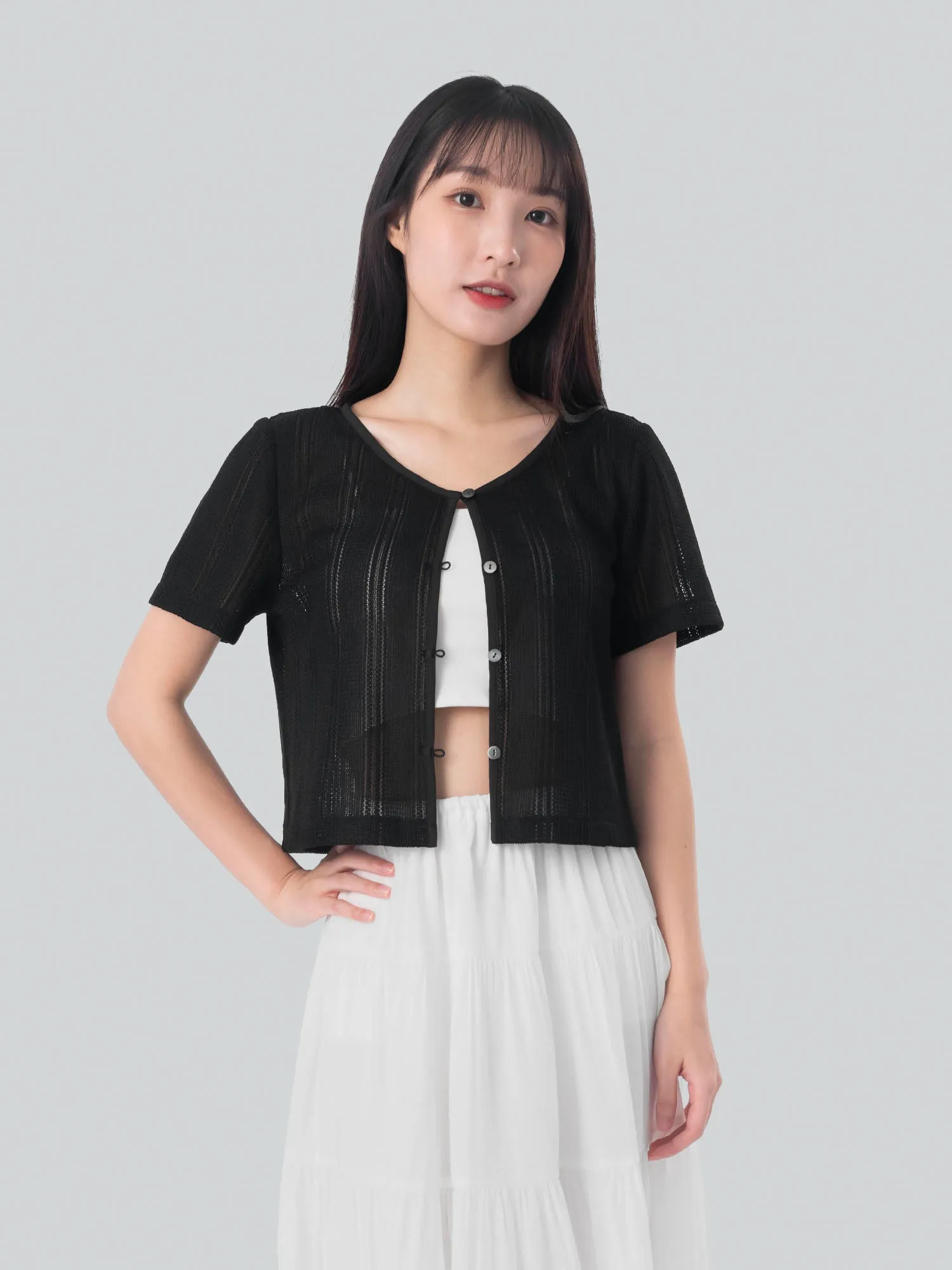 Naomi Jacquard Mesh Buttoned Top