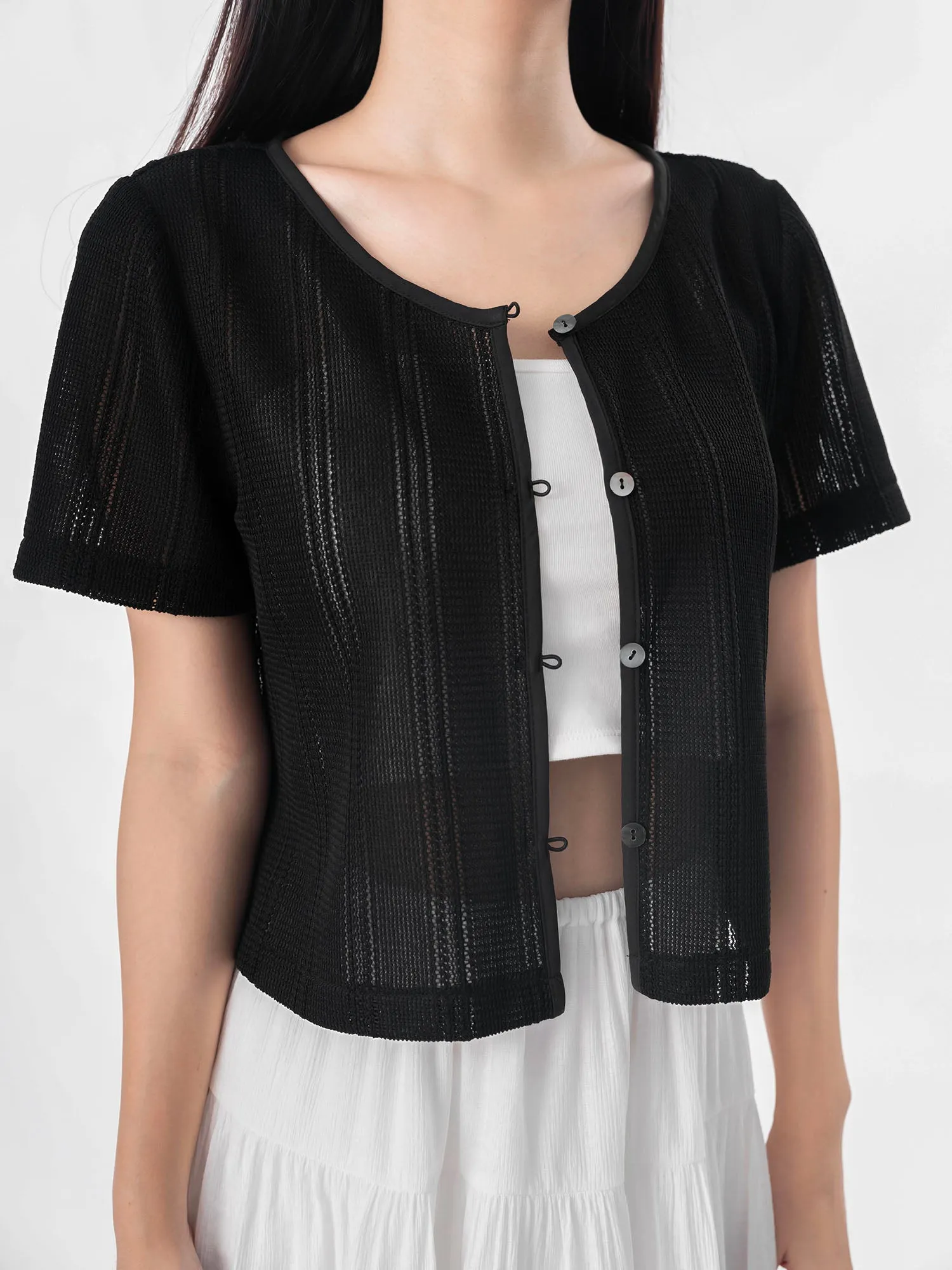 Naomi Jacquard Mesh Buttoned Top