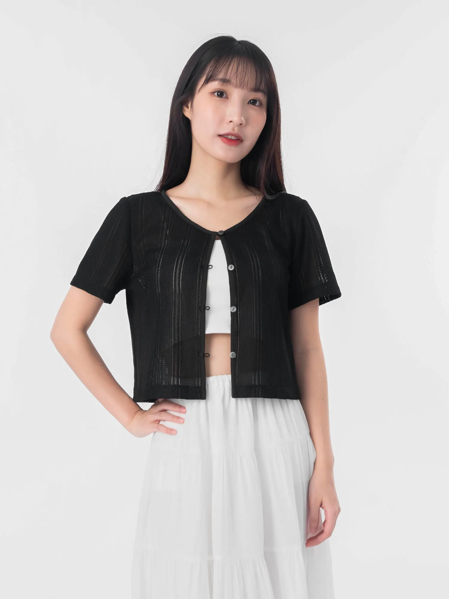 Naomi Jacquard Mesh Buttoned Top