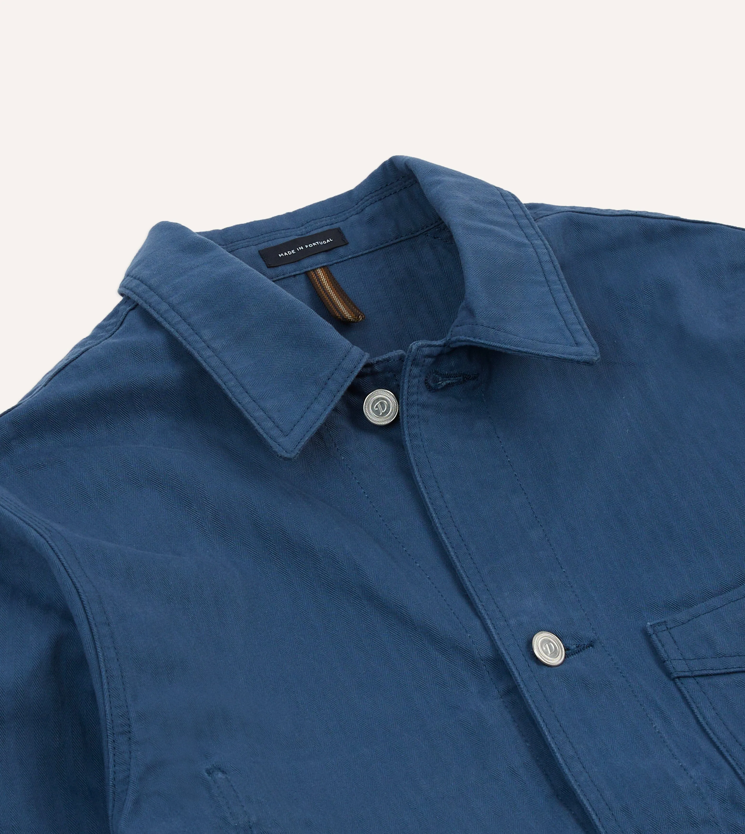 Navy Waxed Herringbone Cotton Five-Pocket Chore Jacket