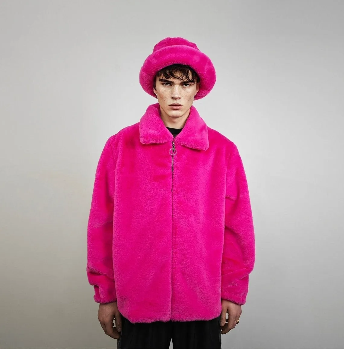 Neon pink jacket soft fleece rave coat bright festival bomber removable sleeves coat bright festival tracksuit bright burning man overcoat