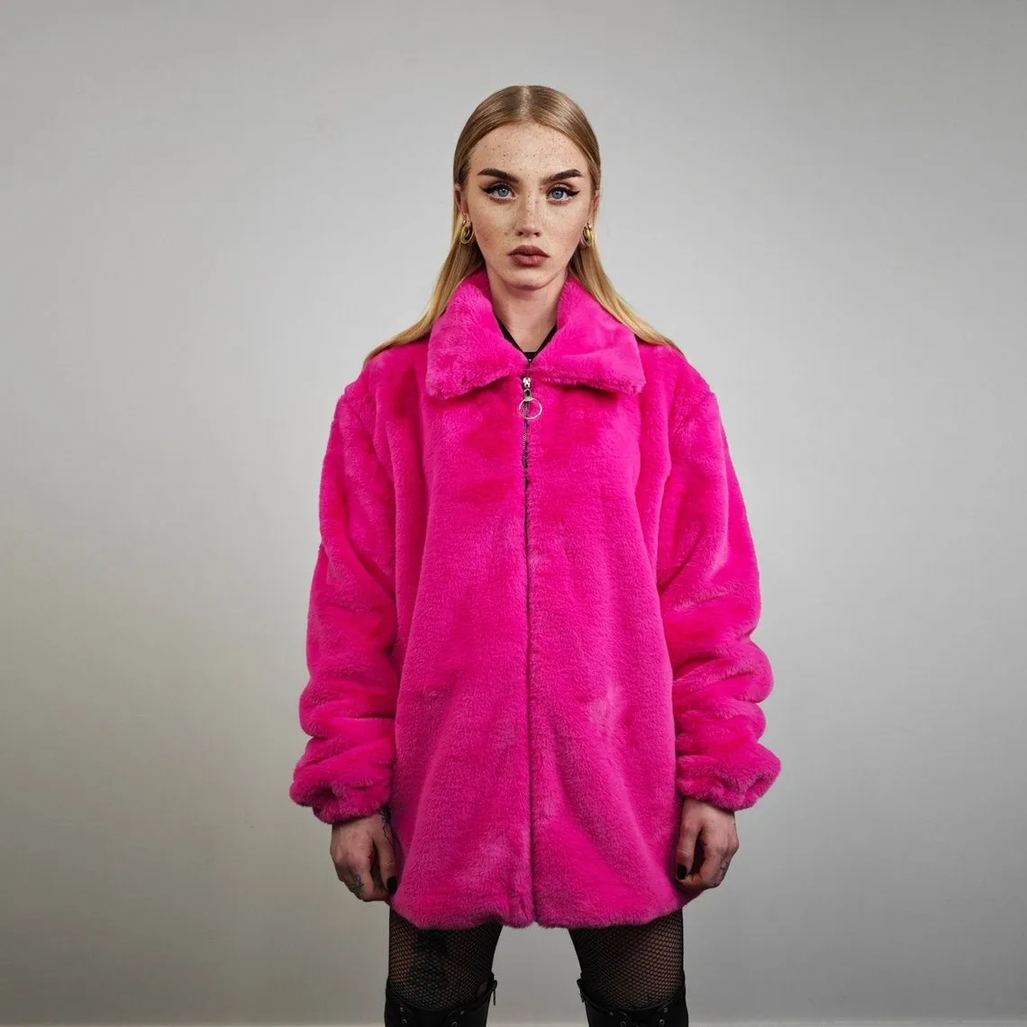 Neon pink jacket soft fleece rave coat bright festival bomber removable sleeves coat bright festival tracksuit bright burning man overcoat