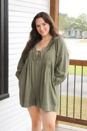 Olive Denim Romper