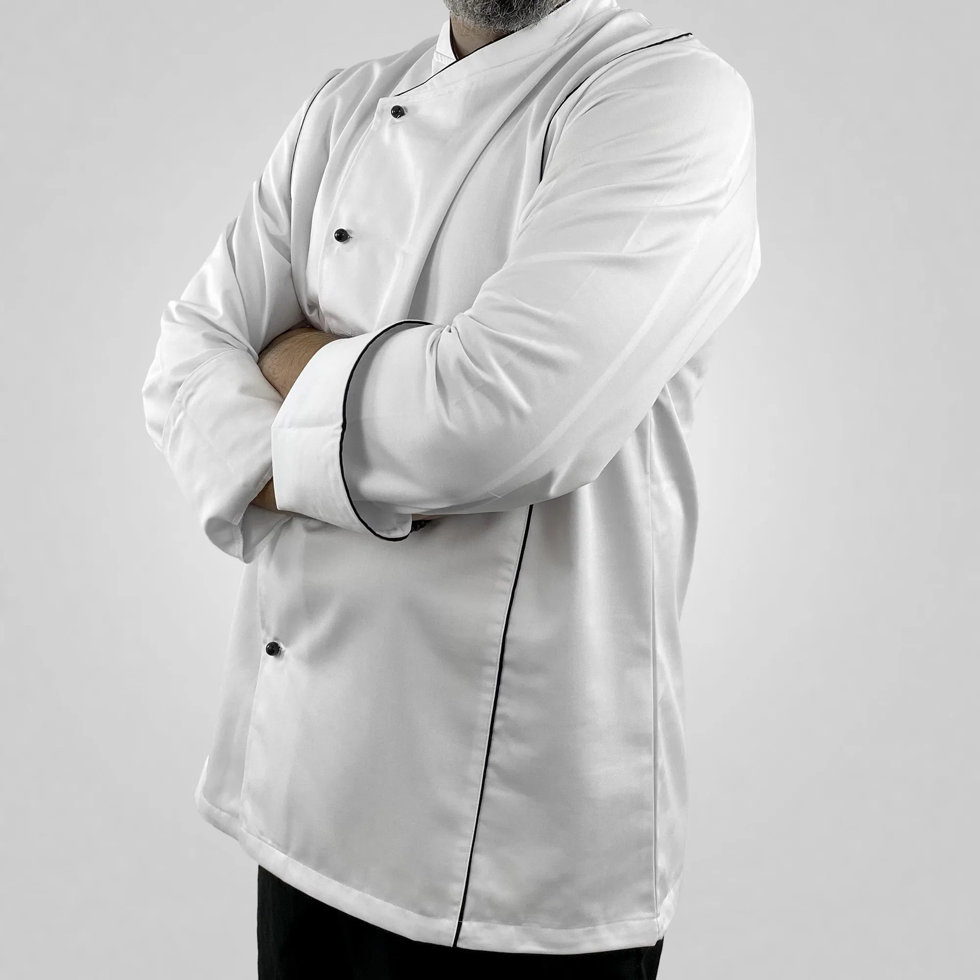 Pegasus Chefwear Premier White Long Sleeve Chef Jacket with Stylish Black Piping