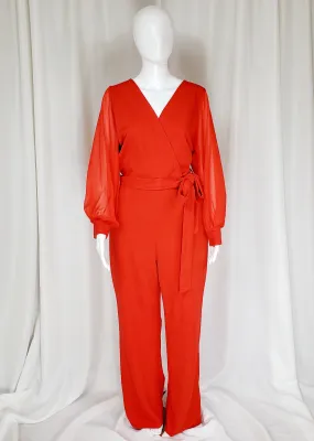 Red Romper with Chiffon Sleeves