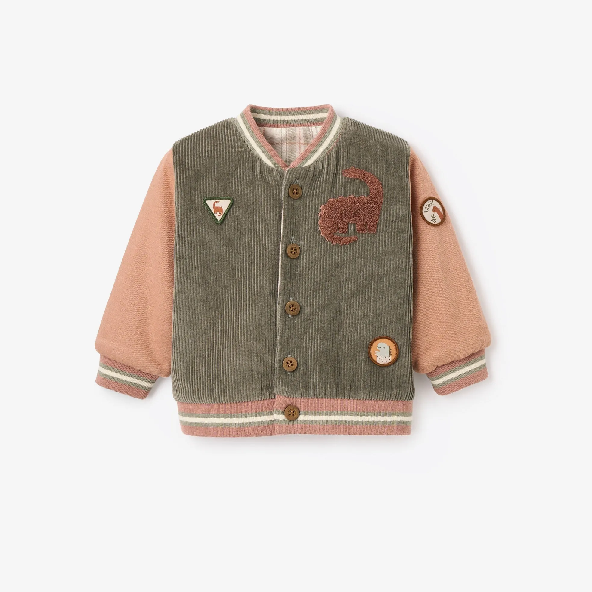 Reversible Dinosaur Corduroy/Plaid Varsity Jacket