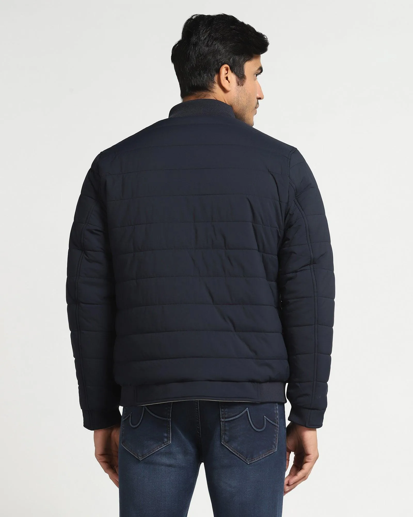 Reversible Navy Solid  Zipper Jacket - Vietro