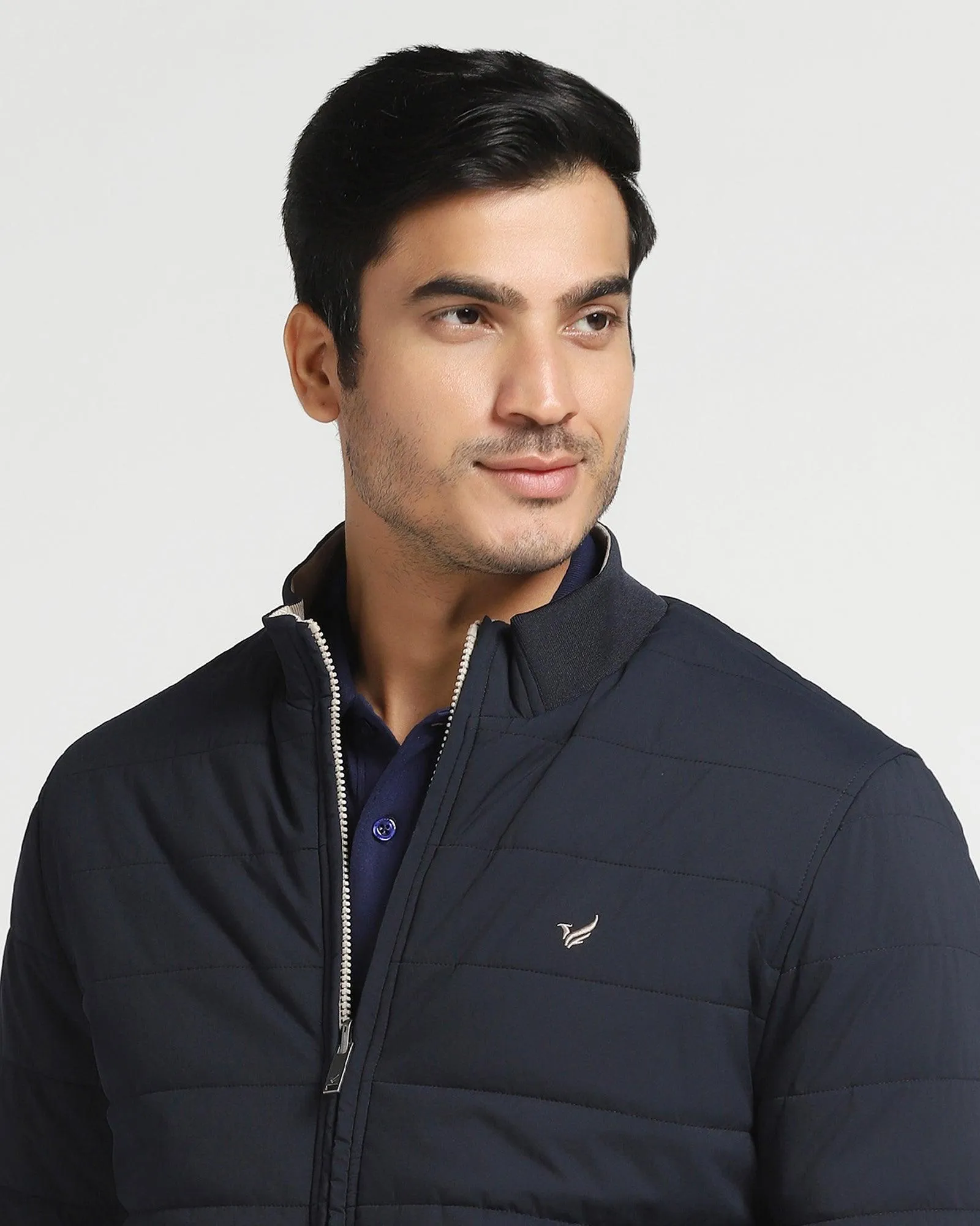 Reversible Navy Solid  Zipper Jacket - Vietro