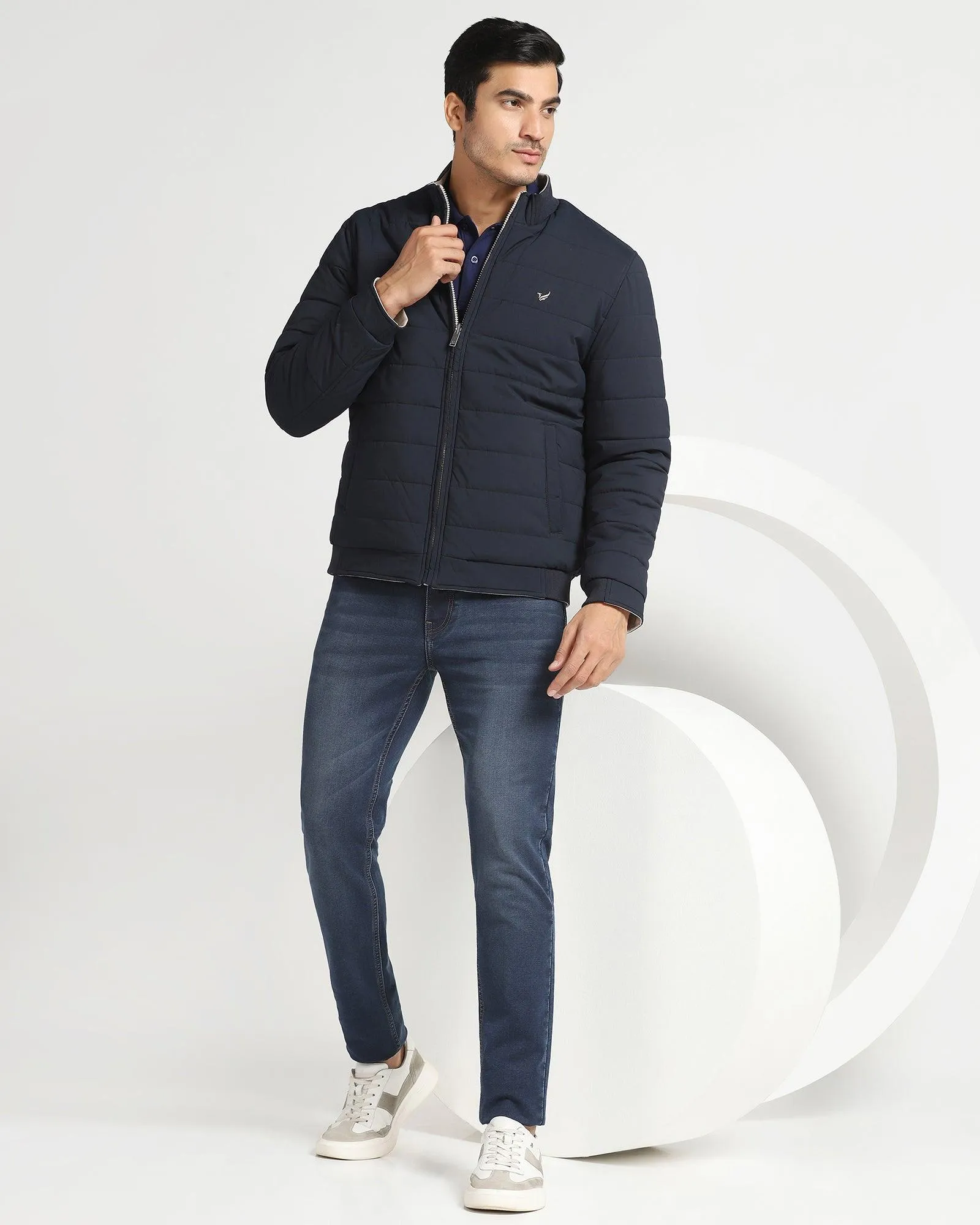 Reversible Navy Solid  Zipper Jacket - Vietro