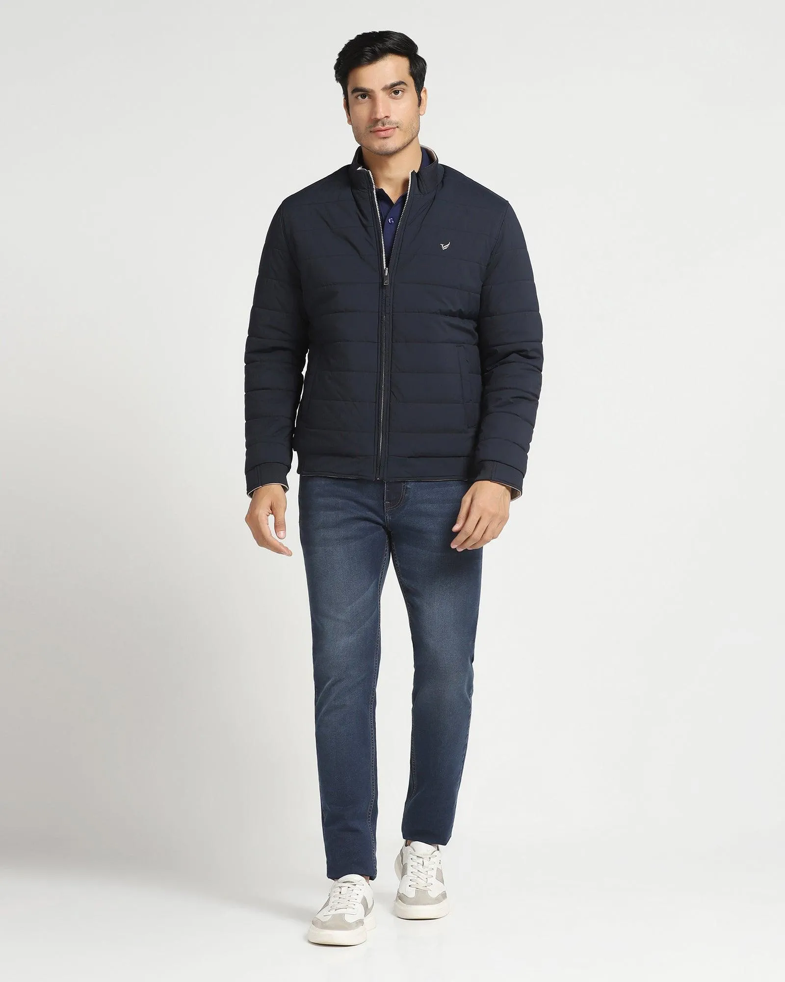 Reversible Navy Solid  Zipper Jacket - Vietro