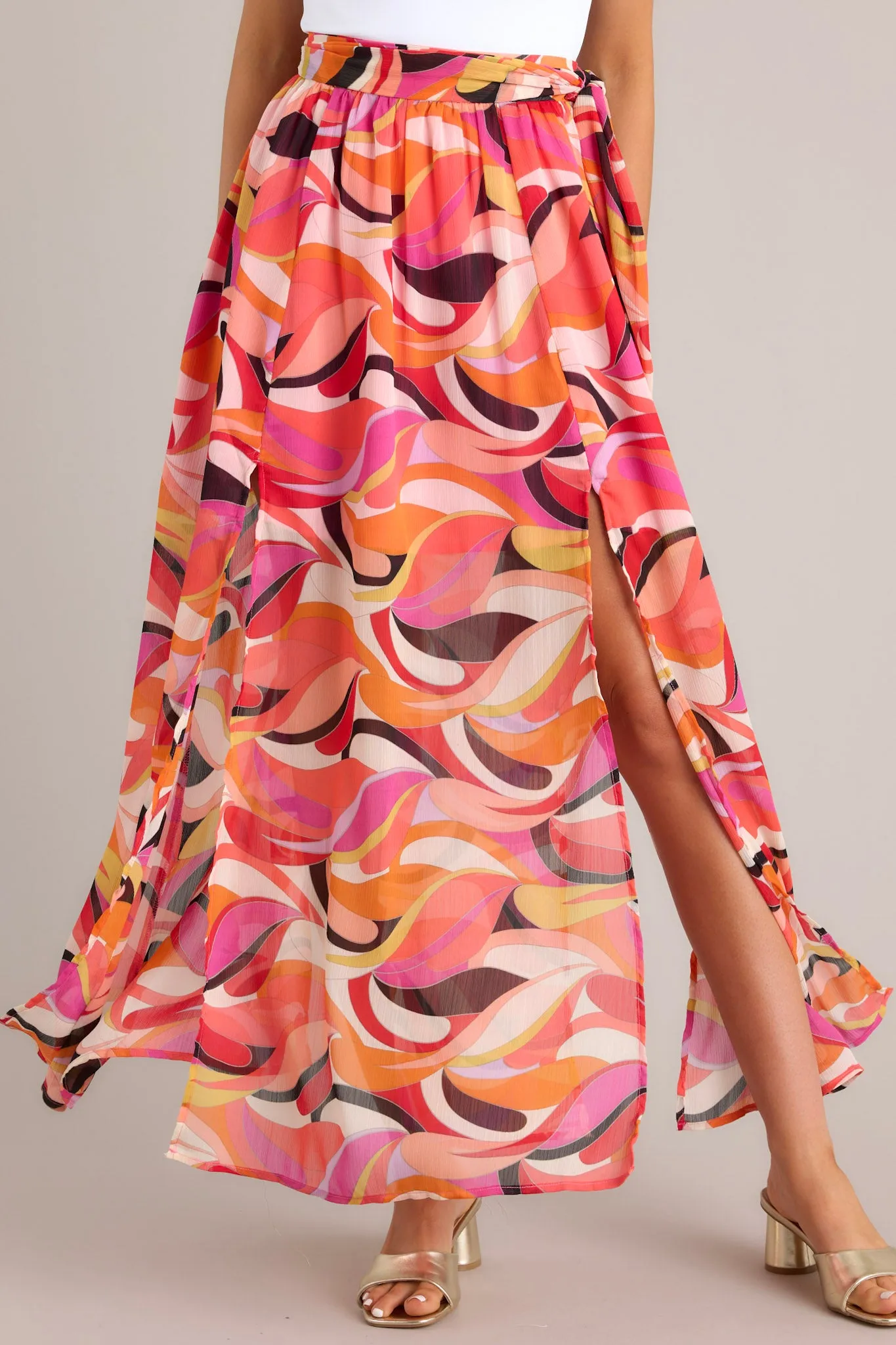 Rival Flair Coral Multi Print Maxi Skirt