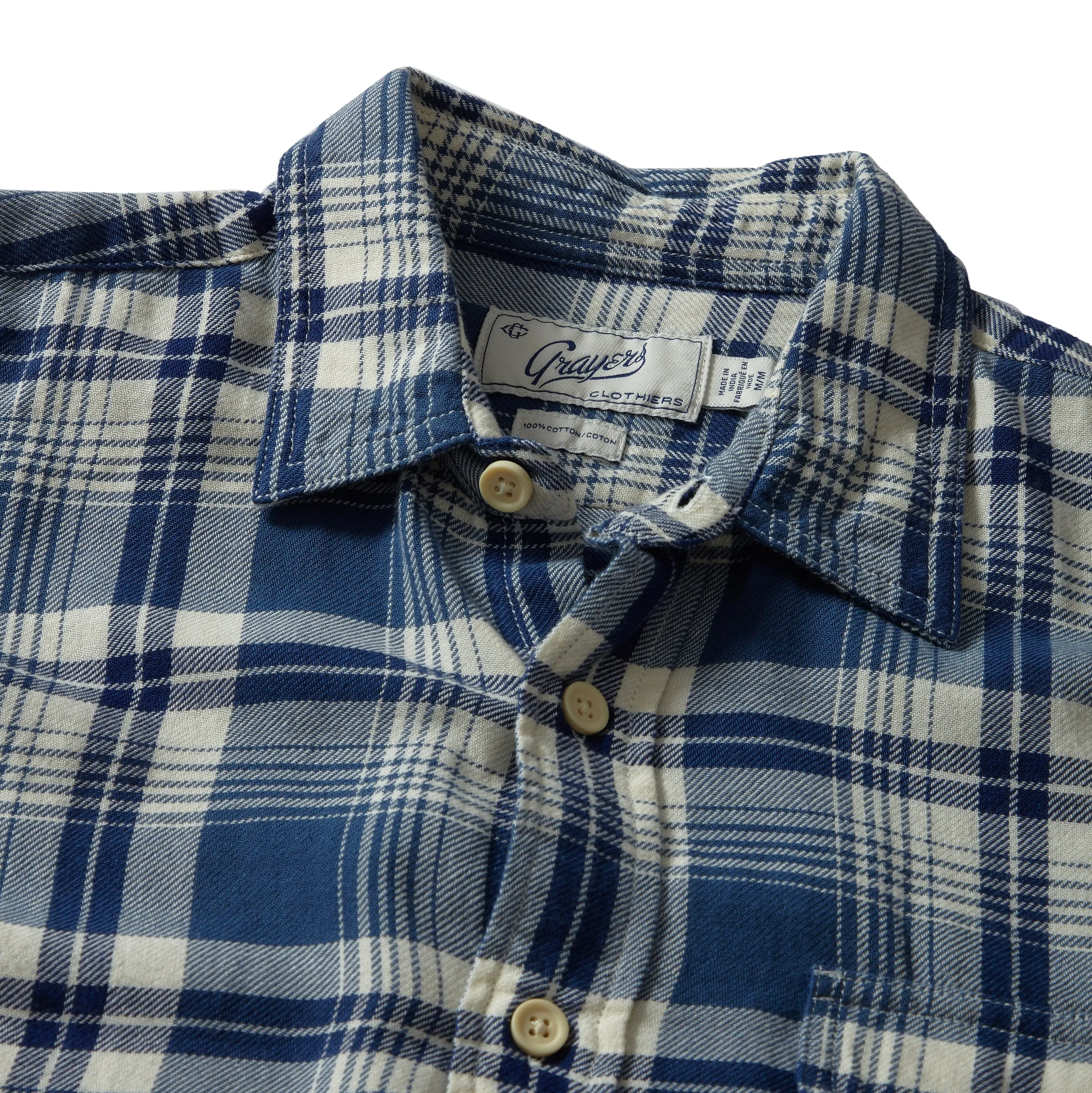 Rugged Twill Shirt - Navy Cream Plaid