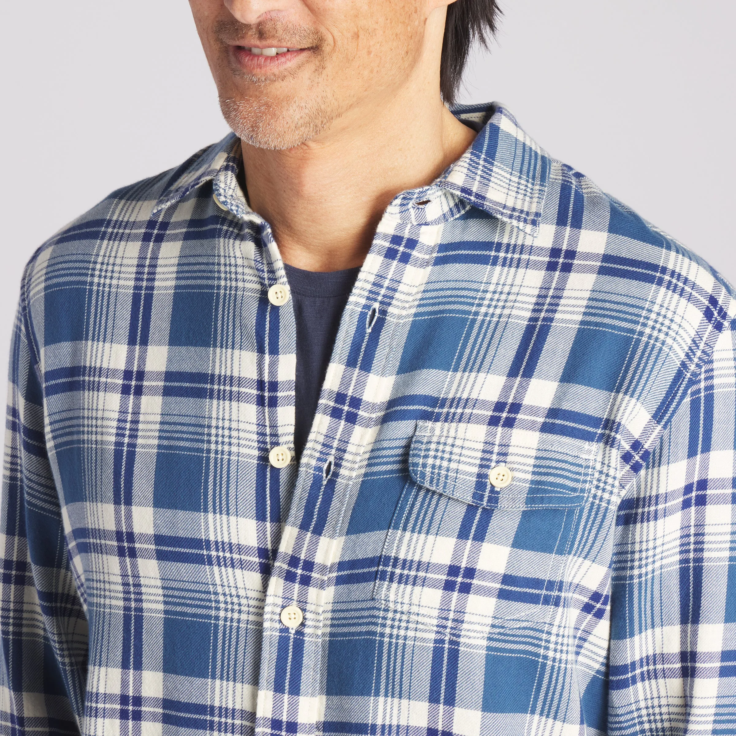 Rugged Twill Shirt - Navy Cream Plaid