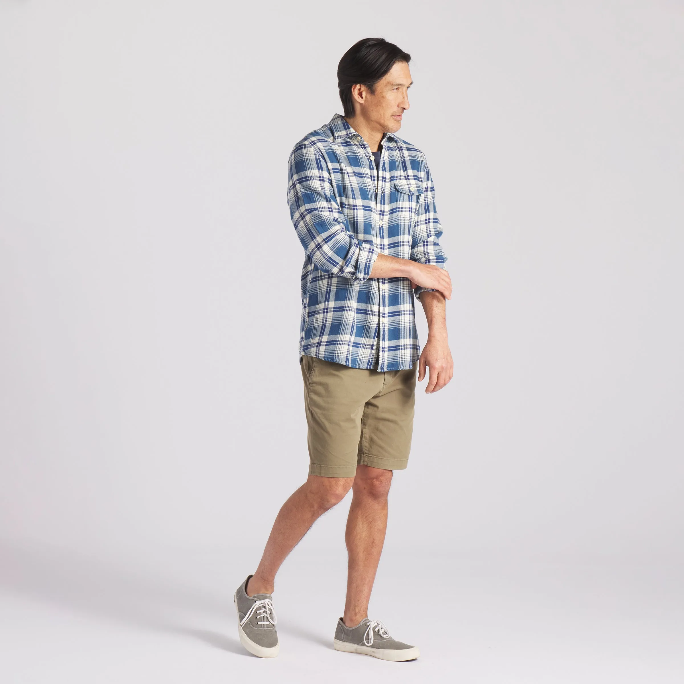 Rugged Twill Shirt - Navy Cream Plaid