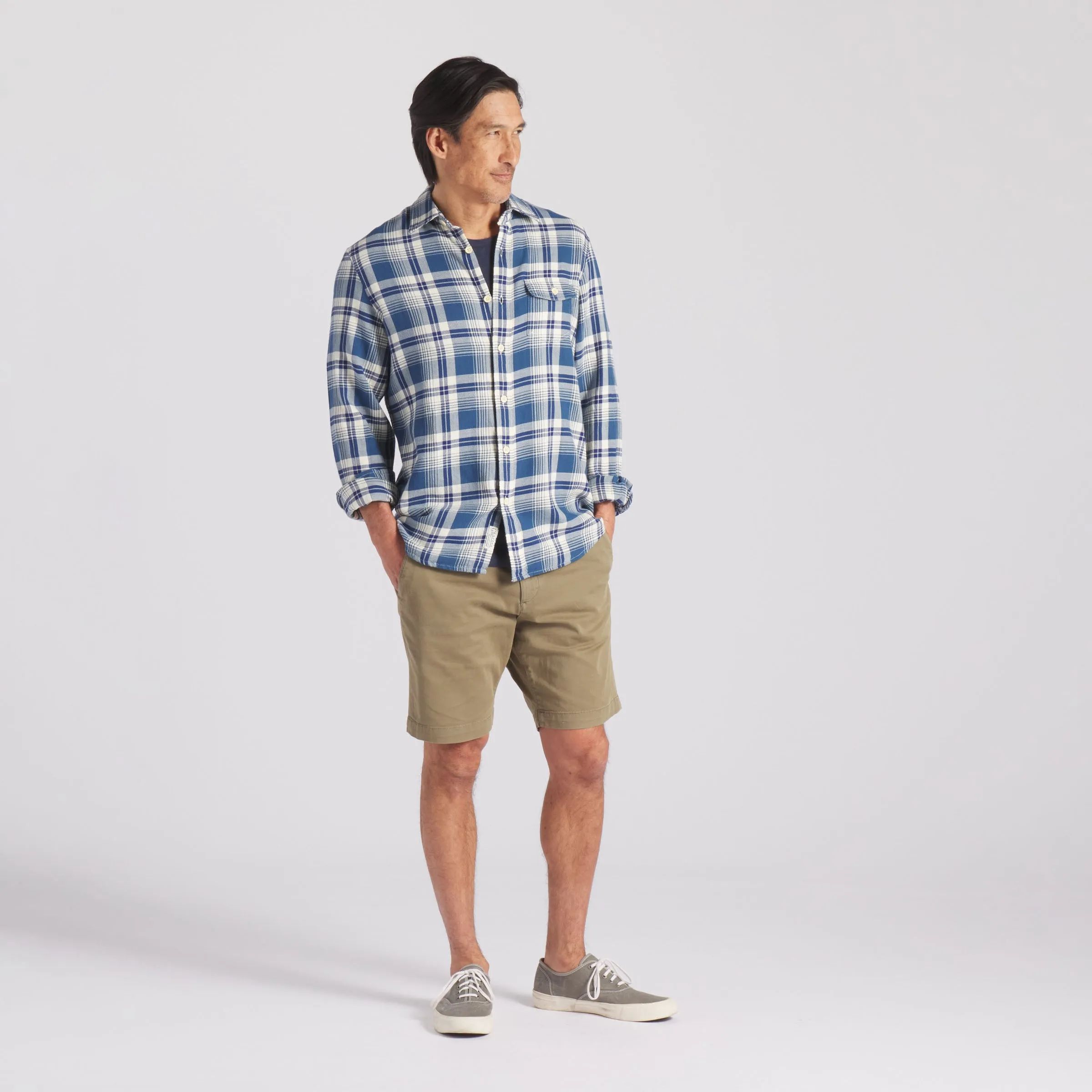 Rugged Twill Shirt - Navy Cream Plaid