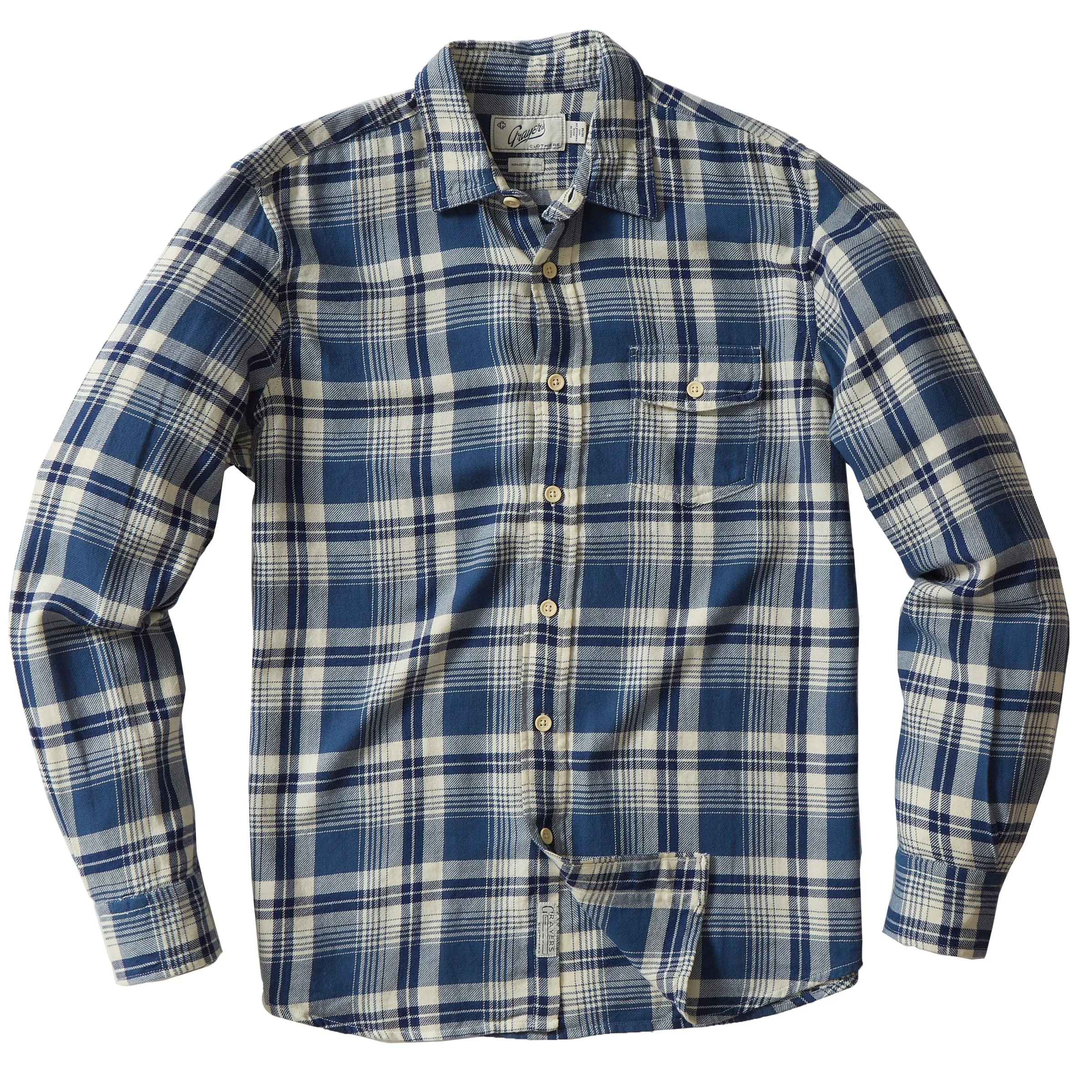 Rugged Twill Shirt - Navy Cream Plaid