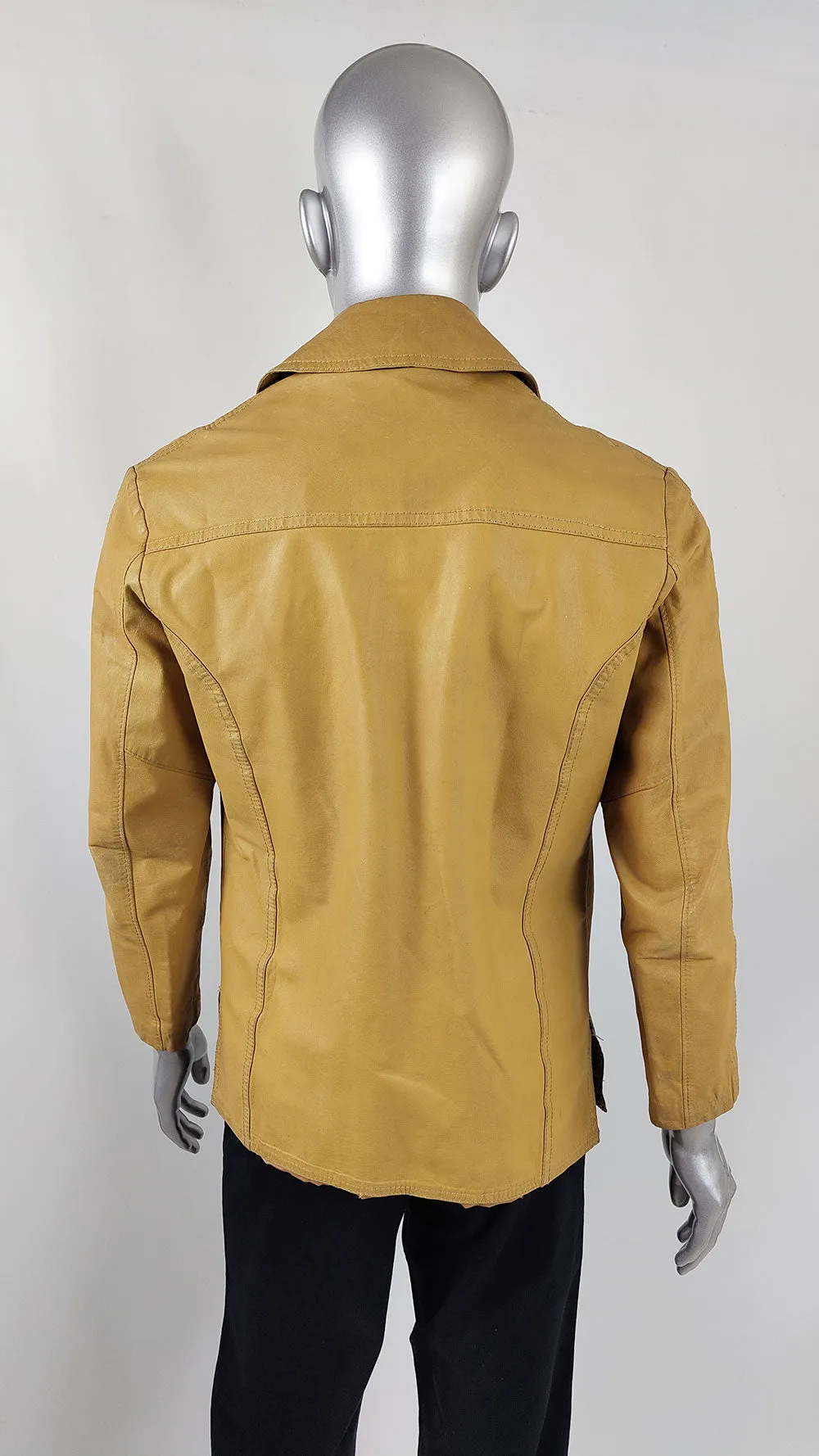 Rugged Vintage 70s Mens Yellow Real Leather Jacket