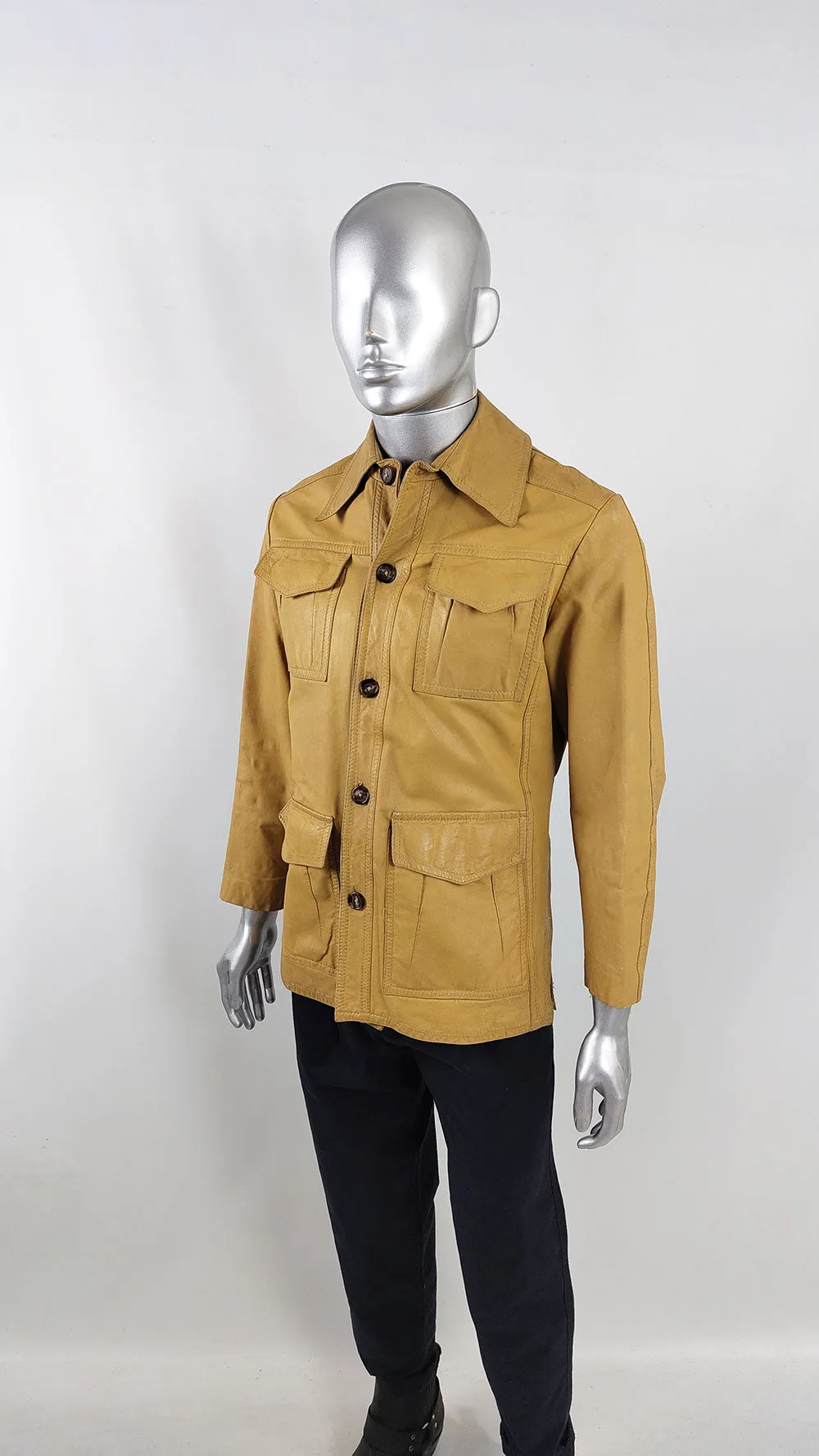 Rugged Vintage 70s Mens Yellow Real Leather Jacket