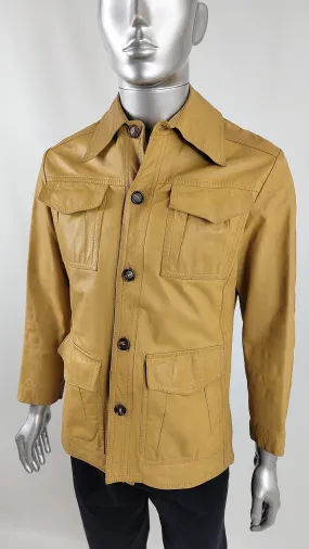 Rugged Vintage 70s Mens Yellow Real Leather Jacket