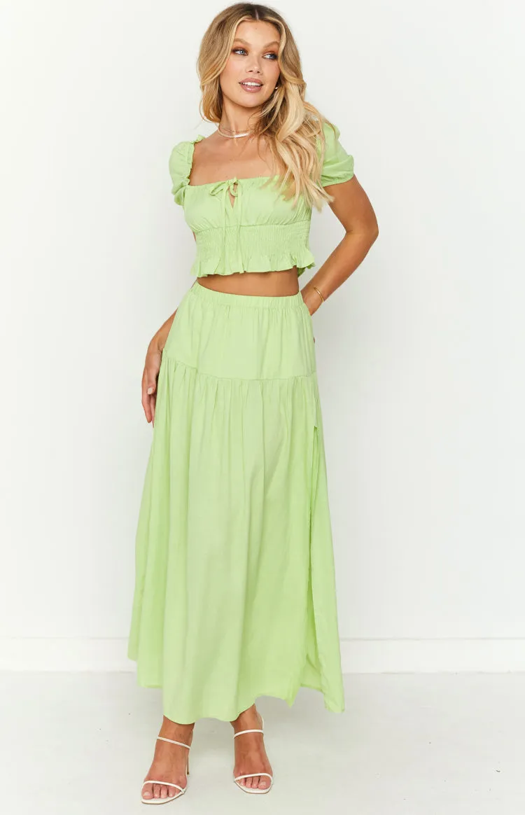 Ruthie Green Linen Blend Tiered Maxi Skirt