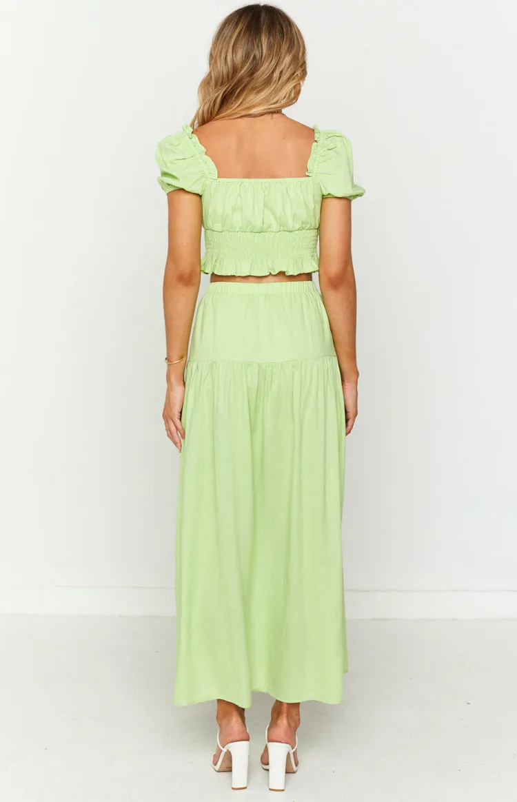 Ruthie Green Linen Blend Tiered Maxi Skirt