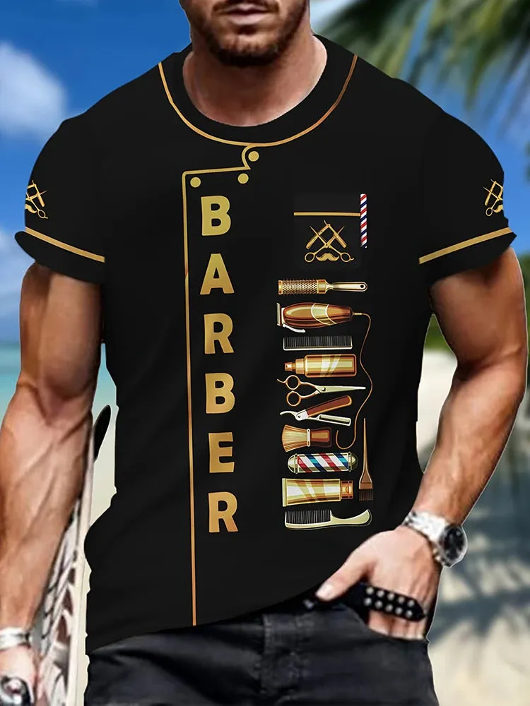 S - lrge BARBER Printed Men's Crew Neck T-shirt.