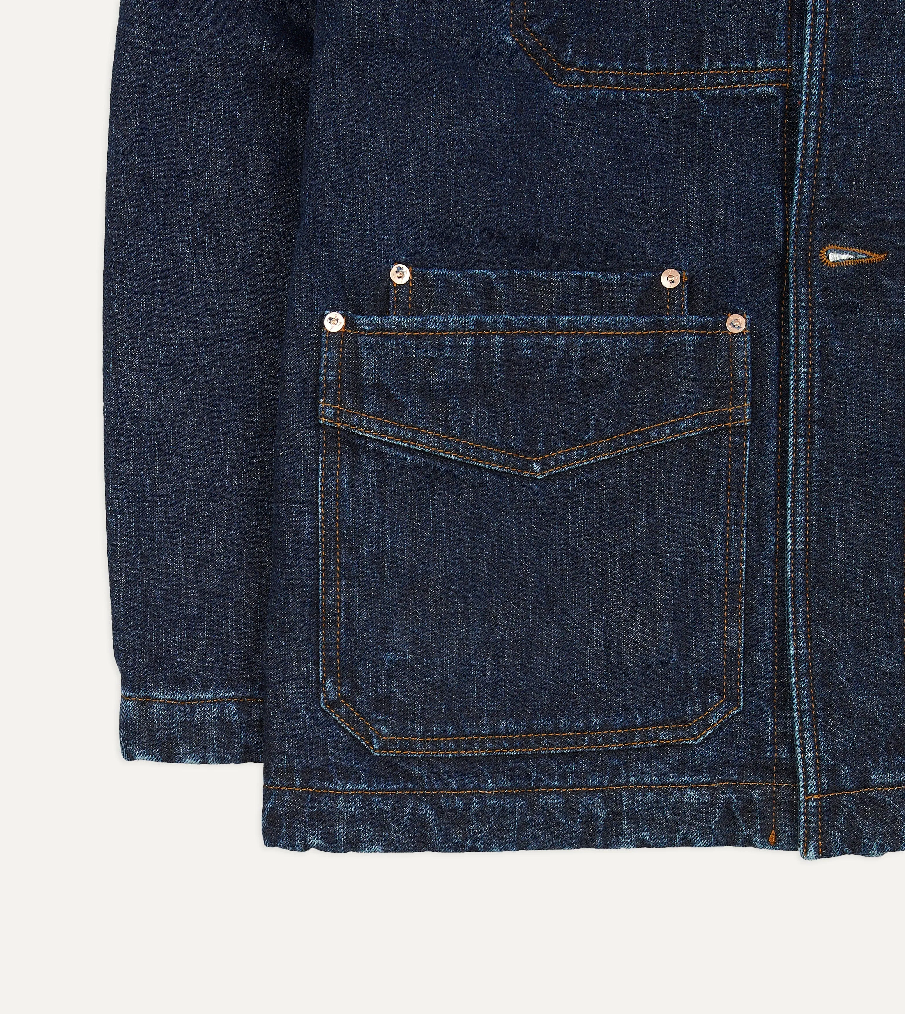 Stone Wash Selvedge Denim Five-Pocket Chore Jacket with Blanket Lining