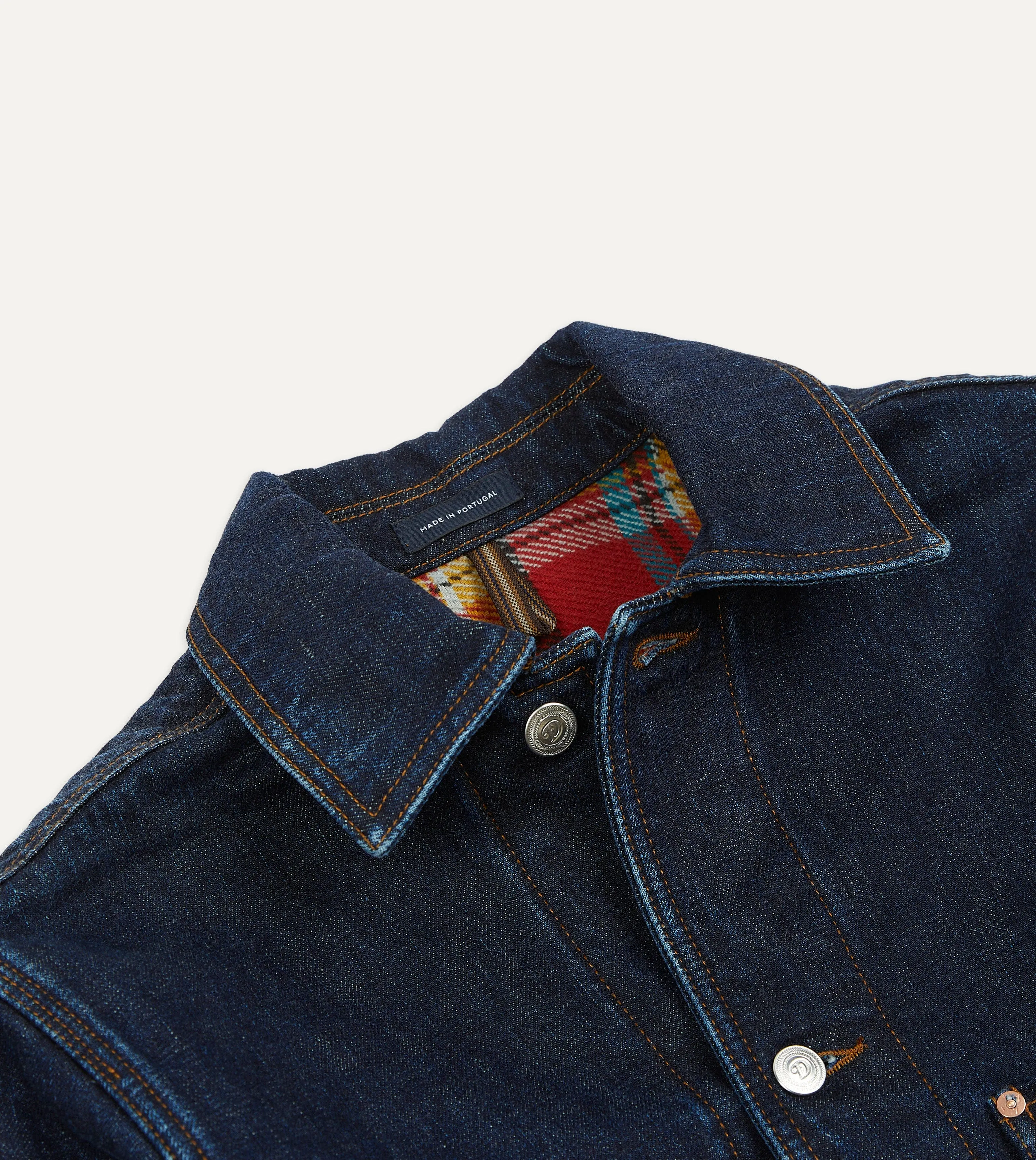 Stone Wash Selvedge Denim Five-Pocket Chore Jacket with Blanket Lining