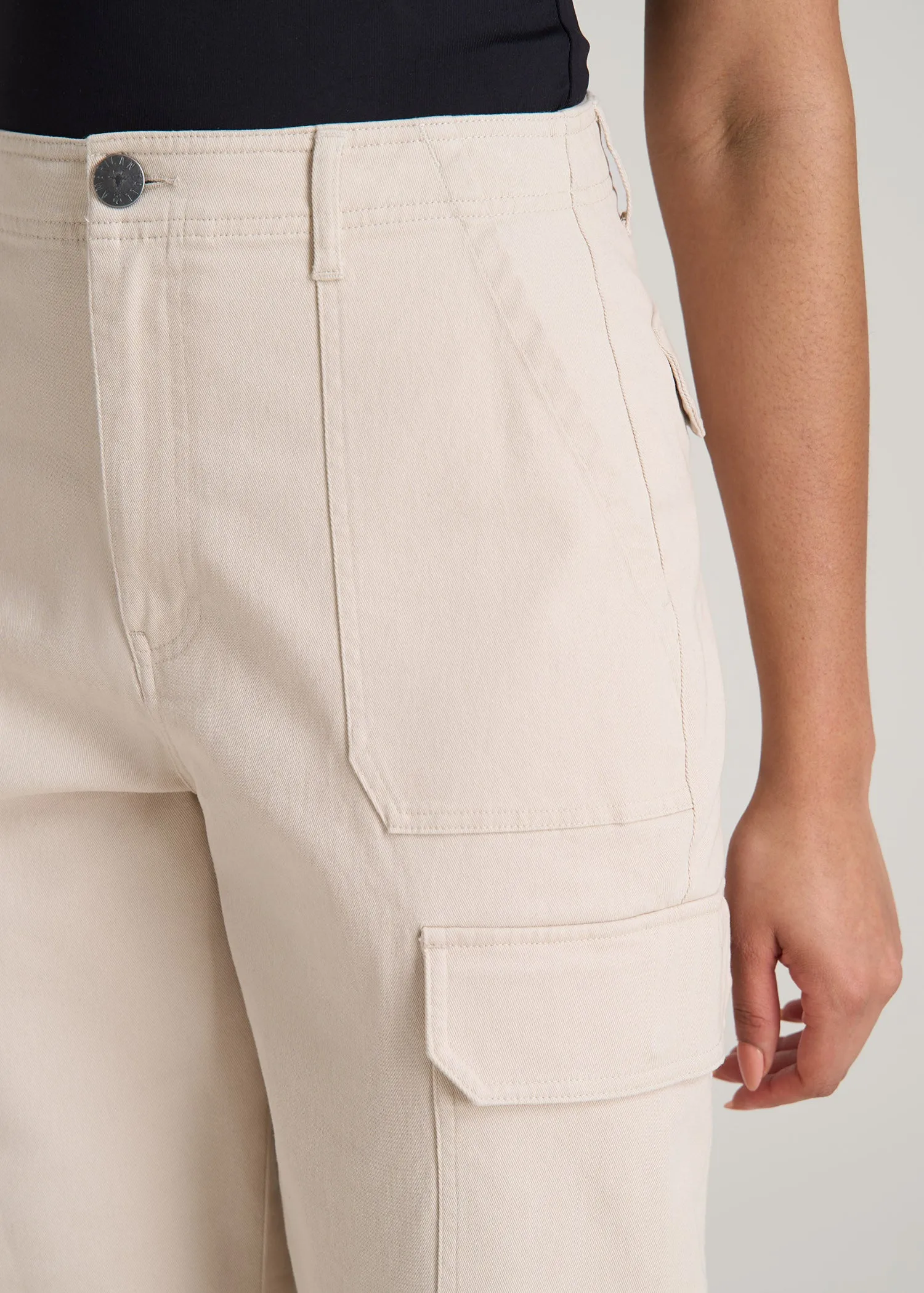 Straight Leg Cargo Chino Pants for Tall Women in Soft Beige